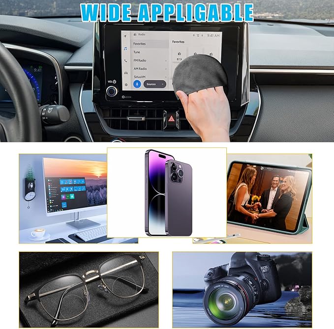 Car Screen Cleaner, 4.33"×4.33" Microfiber Auto Screen Cleaning Pad, Foldable Touch Screen Cleaner Cloth for Vehicle Dashboard LCD Display, Interior Car Accessories (Round, 2PCS)