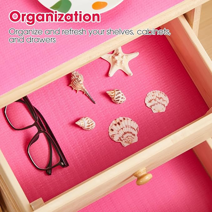 Drawer and Shelf Liner, Non-Slip Kitchen Cabinet Liners Non-Adhesive Thick Strong Grip Waterproof Washable Mats Protect Dresser Shelves Cupboard Bathroom Cabinets, Fuchsia, 18 in X 20 FT