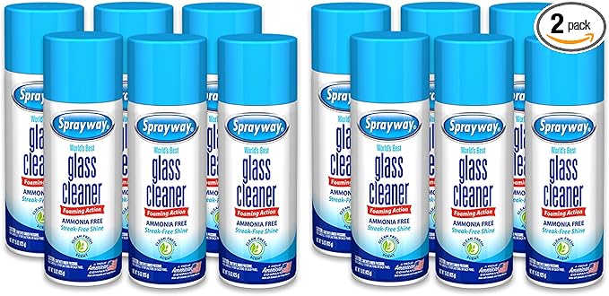 Sprayway Glass Cleaner Foaming Aerosol Spray, 15oz, Streakless, Fast-Acting | Cleans & Polishes Glass Surfaces | Fresh Scent, Removes Fingerprints, Dust, Dirt, Smoke Film,6 Count(Pack of 2)