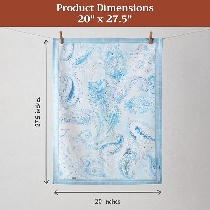 Maison d' Hermine Dish Towels 100% Combed Cotton Premium Easter Kitchen Towels Dishcloth for Home, Kitchen, Dining, Cocktail Parties & Camping, Paisley Blues - (Set of 3)
