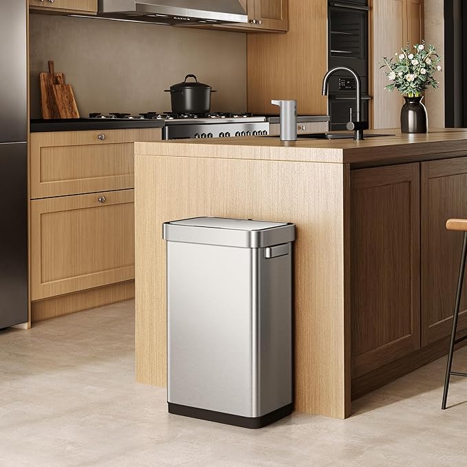 EKO Deluxe Mirage-T 50 Liter / 13.2 Gallon Touchless Rectangular Motion Sensor Trash Can, Matte Stainless Steel Finish
