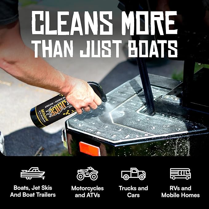 Boat Juice Mildew Stain Remover & Restorer Boat Cleaner | Marine-Grade Boat Mold & Mildew Remover for Vinyl Seats, Upholstery, Cushions & Interior | Fast-Acting, Mango Tango Scent | Made in USA (32oz)