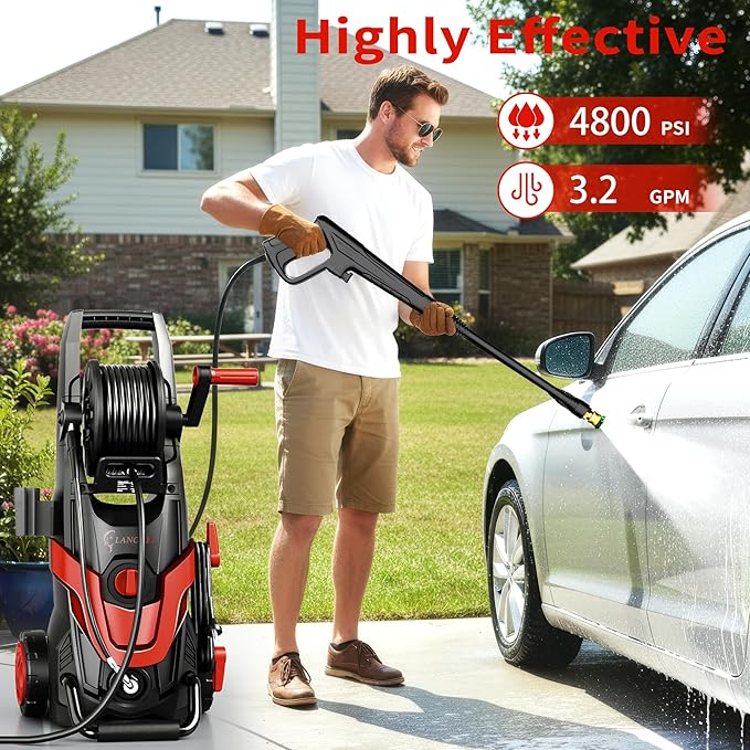 2026 Upgrade Pressure Power Washer 4800PSI w/4 Quick Connect Nozzles, Inlet Hose & Filter&500ML Soap Tank, High Cleaning Machine for Cars/Fences/Driveways/Patios/Home Cleaning,Red