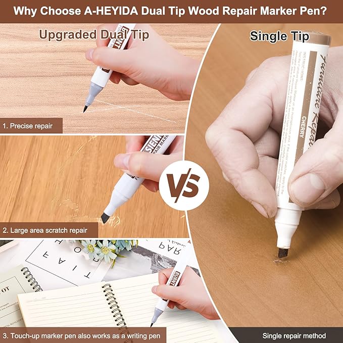 Vinyl Floor Repair Kit with Upgraded Heat Pen - 11 Colors Hardwood Wax 8 Colors Dual Tip Furniture Touch Up Markers, Laminate Flooring Scratch Repair Kit Covers Wooden Scratches, Cracks, Holes
