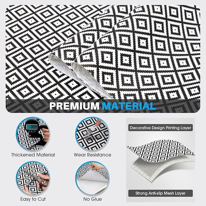 Coavas Extra Grip Thickened Shelf and Drawer Liner - Non-Adhesive Non-Slip Waterproof Mats for Kitchen Cabinets, Drawers, Shelves, Dresser & Cupboard, Easy Cut DIY (Black Rhombic, 12IN x 20FT)