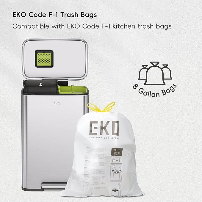 EKO Madison Brushed Stainless 25L+20L Dual Compartment Step Trash Can with Inner Liner, Recycling Bin, Soft-Close Lid, Fingerprint-Resistant Finish, and Durable Stainless Steel for Home and Office