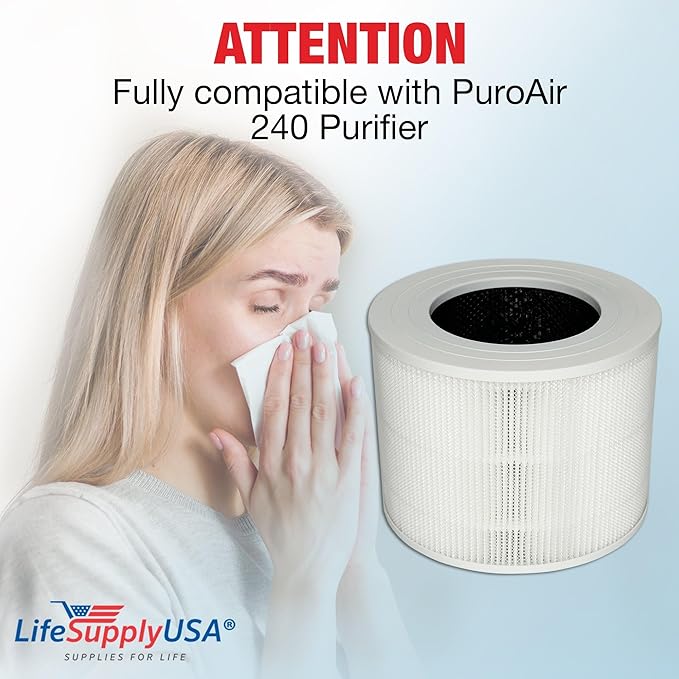 True HEPA Filter Replacement Compatible With PuroAir 240 Purifier by LifeSupplyUSA (4-Pack)