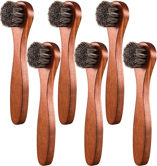 Youngjoy 6 Pieces Horsehair Shine Shoes Brush kit Polish Dauber Applicators, Brown, 6 x 1.5 inches