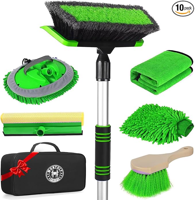 Car Wash Kit, 62'' Car Wash Brush with Long Handle, Soft Bristle Scratch-Free Car Detailing Brush Cleaning Kit, with Wash Mitt Towel Window Squeegee Tire Brush for Car SUV Truck RV Cleaning