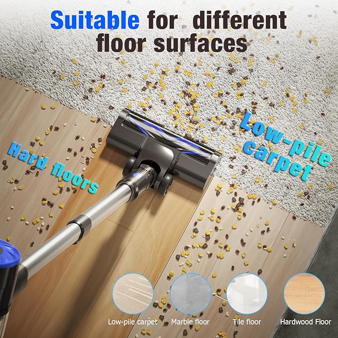 Cordless Vacuum Cleaner, Upgraded 40Kpa Stick Vacuum Cleaners for Home, 8 in 1 Lightweight with Self-Standing, 1.5L Dust Cup & Anti-tangle, Rechargeable Vacuum for Hard Floors Carpets Pet Hair
