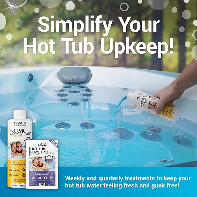 Bio Ouster Hot Tub Chemicals Kit Complete Hot Tub Cleaner Kit with 3in1 Weekly Care, Power Purge Jet Cleaner, Towel, Measuring Cup for Standard and Inflatable Spas Made in USA