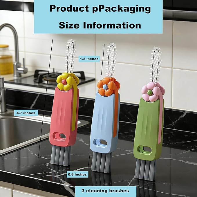 3 in 1 Multifunctional Bottle Cleaning Brush Set for Cup Lids and Tight Gaps, Home Kitchen Water Bottle Cleaner Brush for Plastic Cups and Crevice Cleaning, 3PCS