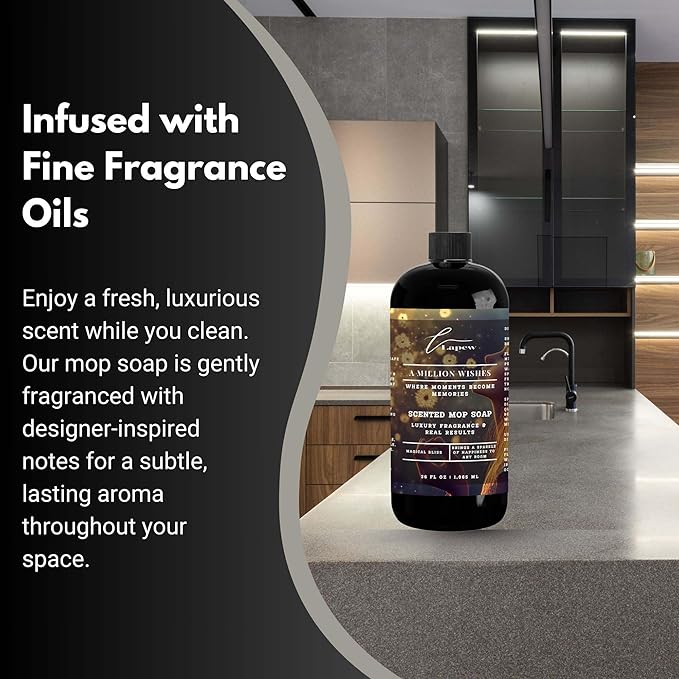 Luxury Floor Cleaner, Scented Mop Soap Concentrate | Hard Floor Cleaner for Tile, Vinyl, Laminate, LVP & Sealed Hardwood | Low-Foam, Streak-Free | 36 oz | A Million Wishes