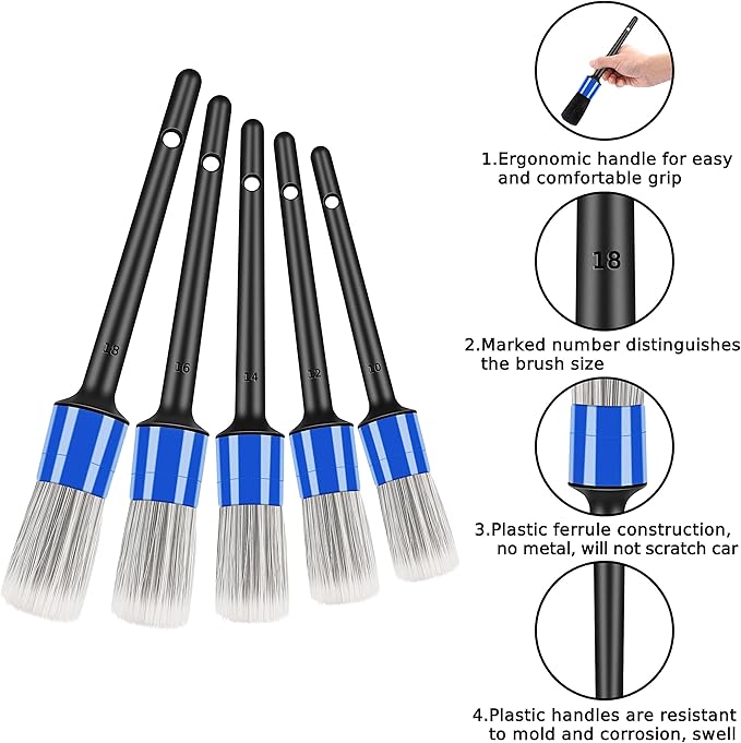 10pcs Car Detailing Kit, Premium Detailing Brush Set Includes 5 Soft Car Detailing Brushes, 3 Wire Brush, 2 Air Vent Brush for Cleaning Car Interior and Exterior Detailing, Blue