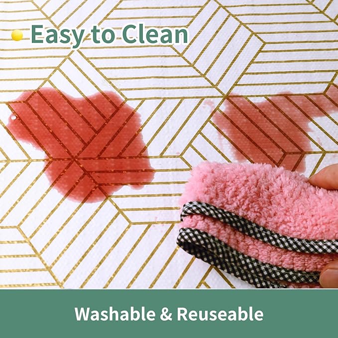 Shelf Liners for Kitchen Cabinets 17.5in x 20FT, Non Adhesive Cabinet Liner Strong Non-Slip Thickened Gold Geometric Drawer Liner, Easy to Clean for Shelf, Cabinet with Knife and Tape Measure