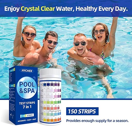 7 in 1 Accurate Pool & Spa Test Strips, 150-Count Hot Tub Test Strips | Lab Recommended | Water Chemical Testing Kit for Bromine, Chlorine, pH, Hardness, More, Fast & Easy Test Way