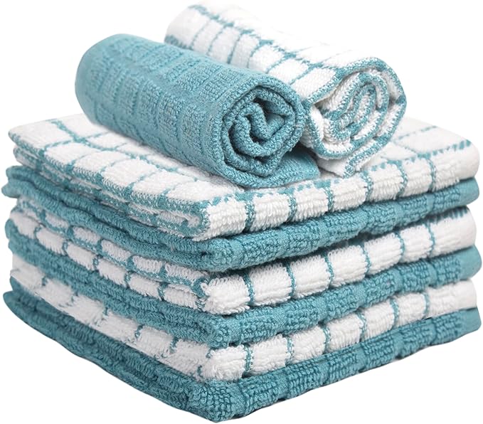 Bumble Premium Cotton Dish Cloths 12" x 12"| Aqua Design | 405 GSM | Highly Absorbent & Soft Dish Towels | 100% Natural Ring Spun Cotton Kitchen Towel Set - 6 Pack