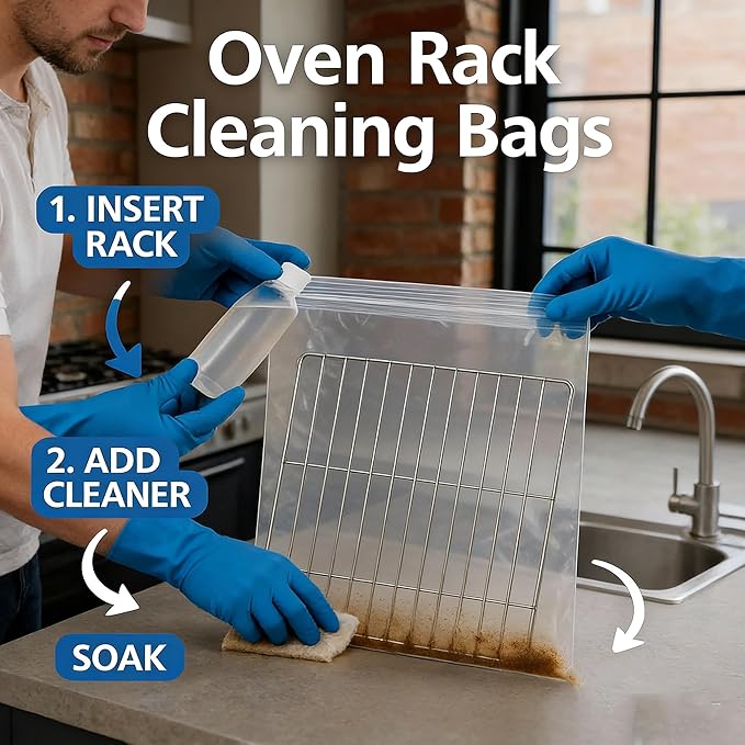 2026 Oven Rack Cleaning Bags, No Scrub Oven Rack Cleaner Bags, Reusable And Leak-Proof, Environmental Friendly, Suitable For Cleaning Of Various Sizes (4, 19.6 * 27.5IN)