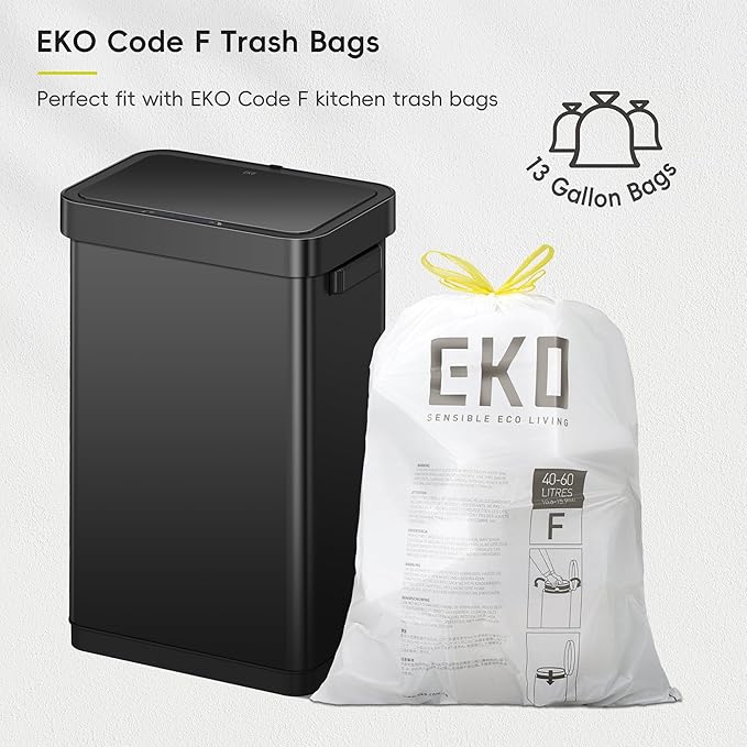 EKO Deluxe Mirage-T 50 Liter / 13.2 Gallon Touchless Rectangular Motion Sensor Trash Can, Matte Black Stainless Steel Finish