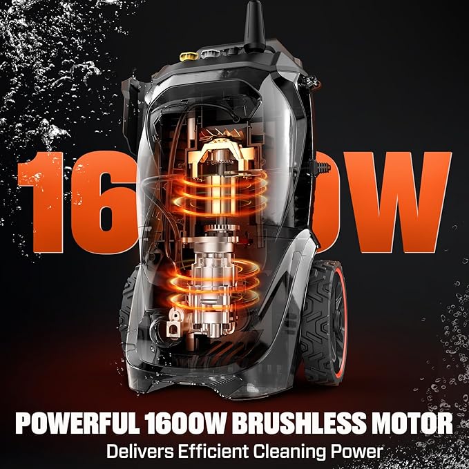 2000 PSI Electric Pressure Washer - 13 Amp, 1.2 GPM, Compact Design with 4 Quick-Connect Nozzles & Spray Gun - Includes 25 ft Hose and 35 ft Power Cord - Ideal for Cleaning Cars, Driveways, Patios