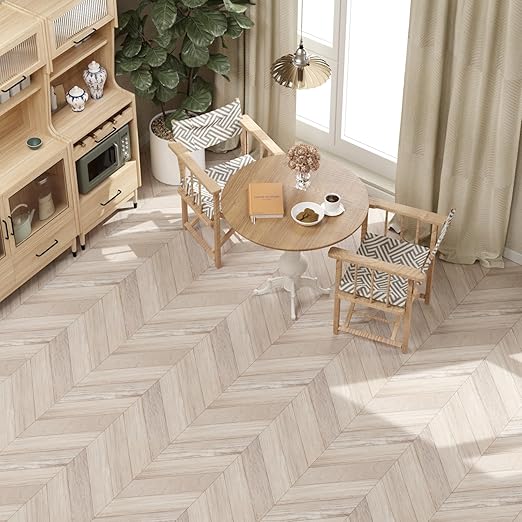 Oxdigi Peel and Stick Herringbone Vinyl Flooring Roll 23"x 393"/64 Sq.Ft, Self Adhesive Vinyl Floor Tiles Wood Plank Flooring Waterproof Wear-Resistant for Any Room, DIY Floor Coverings, Light Wood