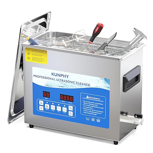 KUNPHY Ultrasonic Cleaner, 7L(1.85 gal) 40kHz Jewelry Cleaner Ultrasonic Machine with Heater, Degas & Timer, Stainless Steel Industrial Sonic Cleaner for Jewelry, Dentures, Glasses, Parts