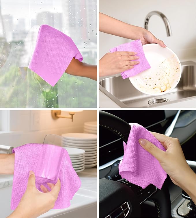 Microfiber Cleaning Cloth Roll - 100 Pack Tear Away Microfiber Paper Towels, Reusable, Washable, Scratch-Free, Kitchen Towels for Car, Home, Kitchen, Glass, Dishes (Light Purple)