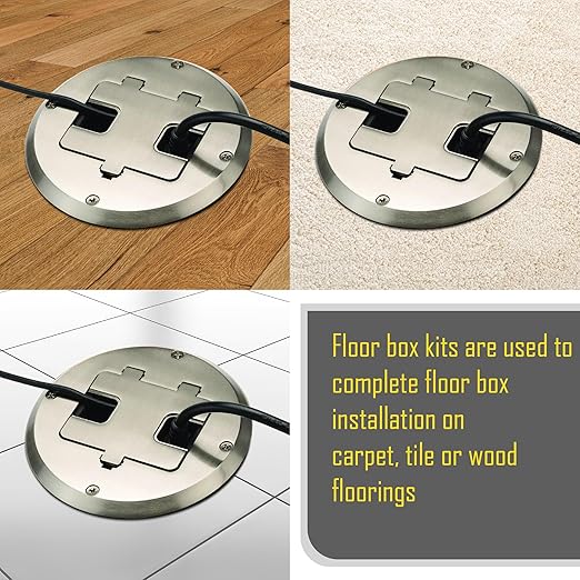 RACO Floor Box Kit 6239ACNI Nickel 15A/125V Duplex Receptacle Outlet with USB Ports, Single Gang Electrical Box for Wood Sub-Floor with 3.1A/5V Type A and C USB Outlet Receptacles for Home Improvement