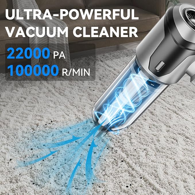 Handheld Vacuum Cleaner, 22000Pa Powerful Car Vacuum Cleaner Cordless, Lightweight Mini Vacuum Air Duster, Rechargeable Portable Vacuum for Car, Home, Kitchen