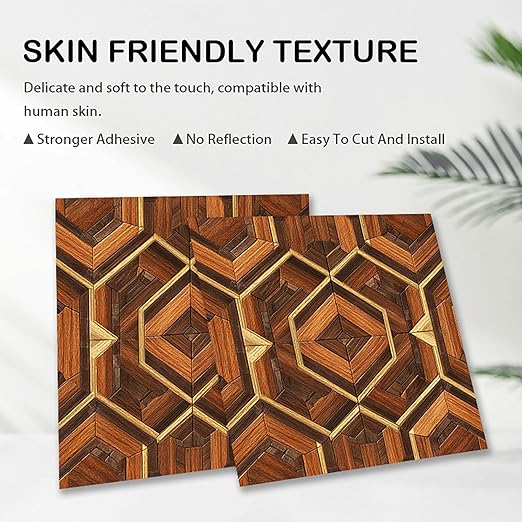 Nuxovilar Peel and Stick Vinyl Flooring, 12x12 Inch Geometric Wood Mosaic Pattern, Self-Adhesive Flooring (10 Pcs)