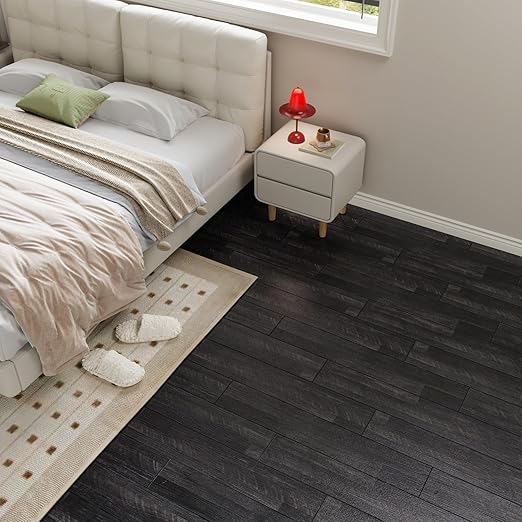 CRE8TIVE 24-Pack Dark Grey Wood Plank Vinyl Peel and Stick Floor Tile - Waterproof 6"x36" Self Adhesive Flooring for Bathroom, Kitchen, Bedroom - Temporary Wood Look