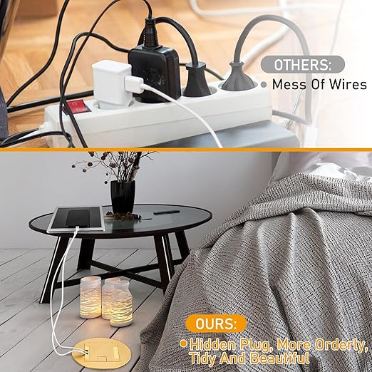 2 Pcs Recessed Floor Outlet 4. 72" x 4. 72" x 3. 94" 2-Gang with 4. 8a USB Chargers 20 Amp Floor Receptacles Round Hidden Outlet Kit Electrical Waterproof Box, Etl Listed (Gold)