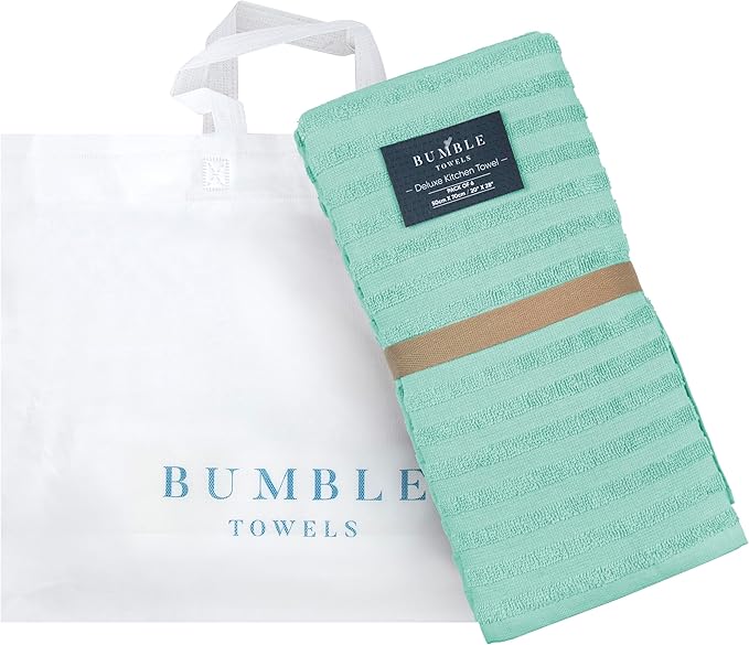 Premium Kitchen Towels (20”x 28”, 6 Pack) | Large Cotton Dish Towels 400 GSM | Highly Absorbent Terry Kitchen Linen Set with Hanging Loop | Aqua Solid