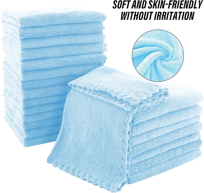 MOONQUEEN Ultra Soft Premium Washcloths Set - 12 x 12 inches - 72 Pack - Quick Drying - Highly Absorbent Coral Velvet Bathroom Wash Clothes (Aquamarine)