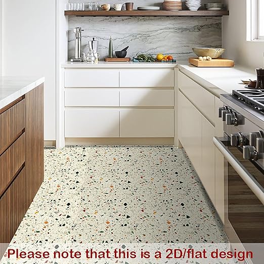 Nuxovilar Peel and Stick Vinyl Floor Tiles, 12x12 Inch Terrazzo Pattern, Self-Adhesive Flooring (10 Pcs)