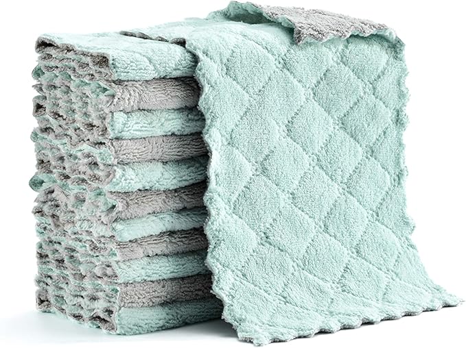 Hypermotion Microfiber Cleaning Cloth, Kitchen Towels, Double-Sided Microfiber Towel Lint Free Highly Absorbent Multi-Purpose Dust and Dirty Cleaning Supplies for Kitchen Car Cleaning. Pack of 12
