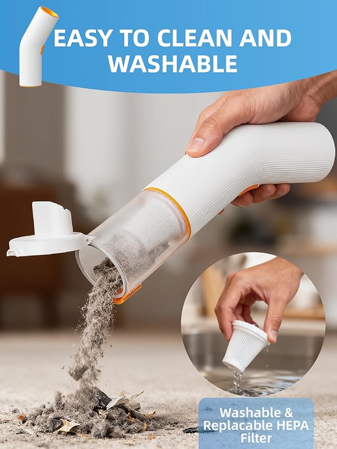 Cordless Car Vacuum, 4-in-1 Portable Mini Handheld Vacuum Cleaner with 15000pa Suction Power, 2 Suction Modes & Multi-Nozzles for Car Home Office Pet, White