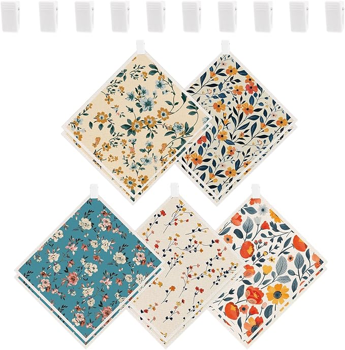 Swedish Dishcloths, 10PCS Reusable Soft Kitchen Towels Dish Cloths Set with Clips, Non-Scratch Dish Rags for Washing Dishes, Washable Swedish Dish Cloths for Kitchen, No Odor(Plant)