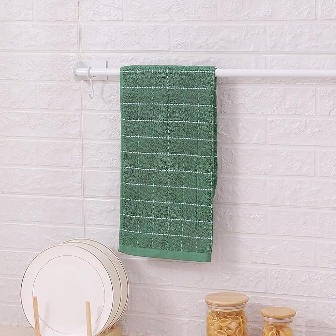 Mordimy 100% Cotton Terry Cloth Kitchen Towels, Super Soft and Absorbent Dish Towels for Drying, Checkered Designed Hand Towels for Kitchen, 16 x 26 Inches, 8 Pack, Grass Green