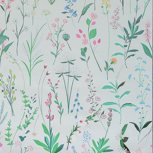Spring Floral Wallpaper - Peel & Stick Self-Adhesive (17.5" x 393.7"), Vintage Flower Vinyl Contact Paper for Cabinets, Removable Wall Covering for Kitchen, Bathroom & Home Decor