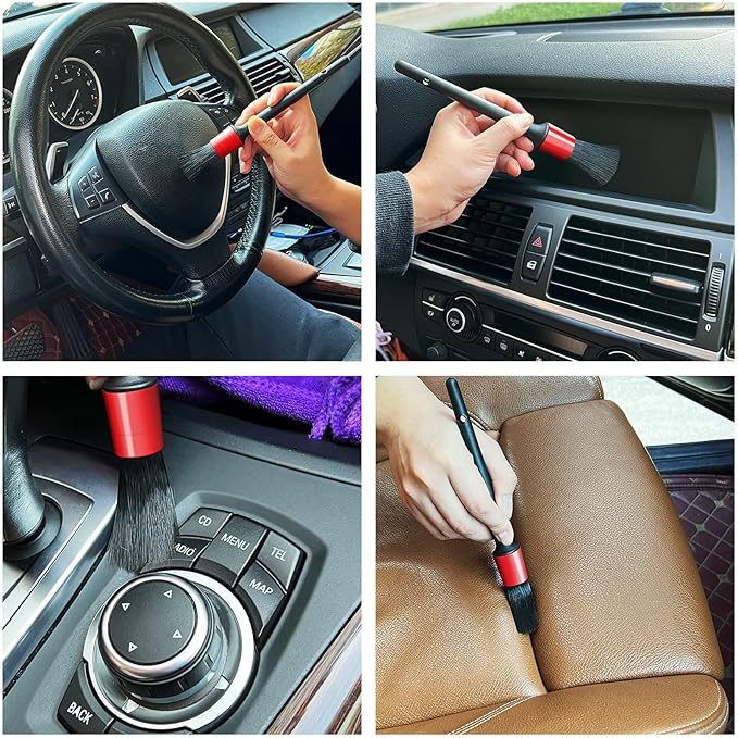 10pcs Auto Car Detailing Brush Set Car Interior Cleaning Kit Includes 5 Boar Hair Detail Brush,3 Wire Brush, 2 Air Vent Brush for Cleaning Car Interior Exterior, Dashboard Engines Leather Wheel