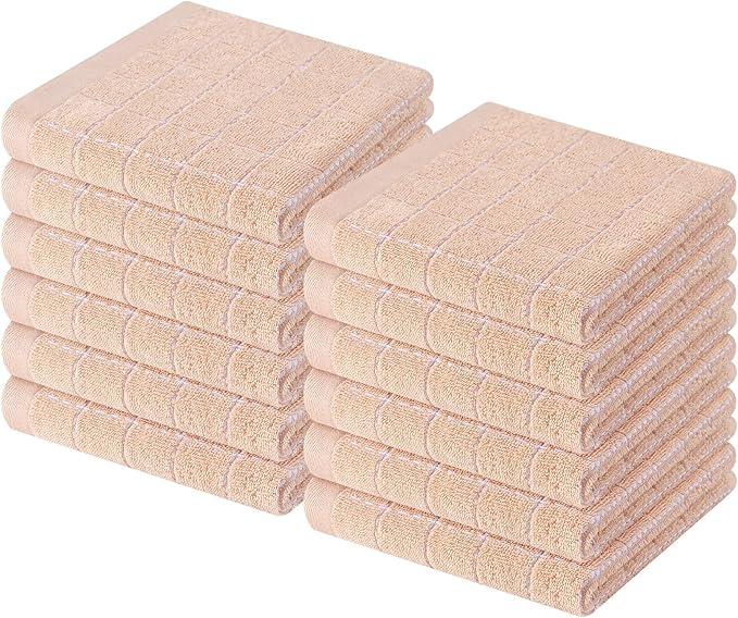 Homaxy 100% Cotton Terry Kitchen Dish Cloths, Ultra Soft and Absorbent Dish Towels for Kitchen, Suitable for Drying and Washing Dishes, 12 Pack, 12 x 12 Inches, Apricot