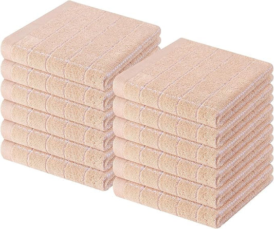 Homaxy 100% Cotton Terry Kitchen Dish Cloths, Ultra Soft and Absorbent Dish Towels for Kitchen, Suitable for Drying and Washing Dishes, 12 Pack, 12 x 12 Inches, Apricot