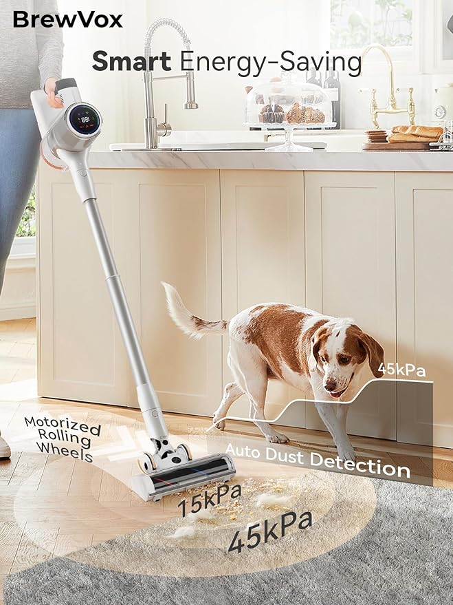 Telescopic Cordless Stick Vacuum Cleaner for Home Carpet & Pet Hair, Smart Auto Detect, 45kPa Powerful Suction, 550W Motor, 60 Min Runtime Quick Rechargeable, 6 Stage Filtration System