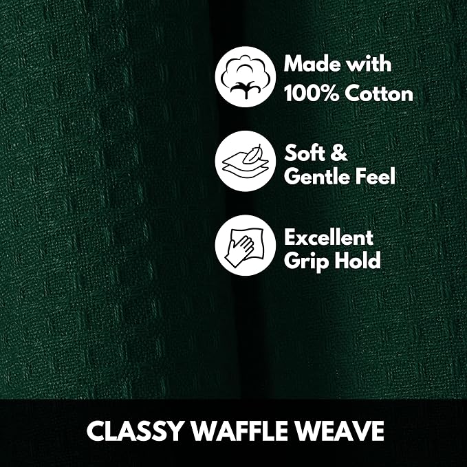 Forest Green Kitchen Dish Towels Set of 12-100% Cotton Waffle Weave, Super Absorbent, Soft, Quick Drying, 16x26 Inches, Ideal for Cleaning, Bar, Tea, and Everyday Use, Olive Green