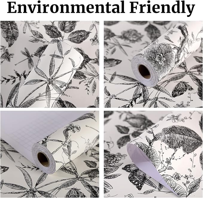 Drawer Liner Contact Paper for Dresser Peel and Stick Wallpaper Sketched Design 15.7x118in Self Adhesive Removable Dark Black Maroon Rose Floral Butterfly Vintage Cabinet Shelf Renter Friendly