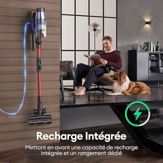 Ultenic Cordless Vacuum Cleaner, 550W/50Kpa, 60Mins Runtime, Stick Vacuum Cordless with 180°Bendable Wand, Anti-Tangle Brush, Vacuum Cleaners for Home/Pet Hair/Carpet/Floor (Red)