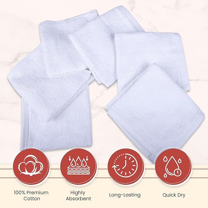 Vintage Vista 100% Cotton Dish Cloths (Pack of 6) - Dish Rags for Washing Dishes - Reusable & Highly Absorbent Kitchen Towels - Kitchen Rags for Christmas - (12" x 12" - White II)