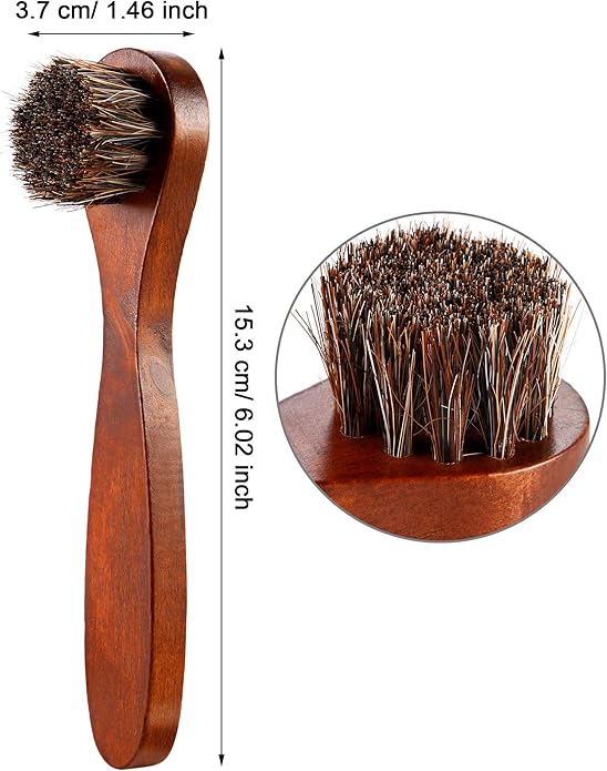 Jovitec 3 Pieces Horsehair Shoes Polish Brushes Kit Leather Shoes Boots Care Clean Polish Daubers Applicators