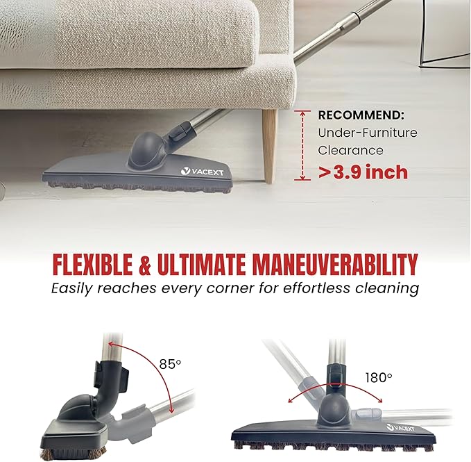 for Miele Hardwood Floor Brush Head – 12” Parquet Twister with Soft Horsehair Bristles, 360° Swivel Vacuum Attachment for Hard Floors – Compatible with Miele C1, C2, C3 Canister Vacuums